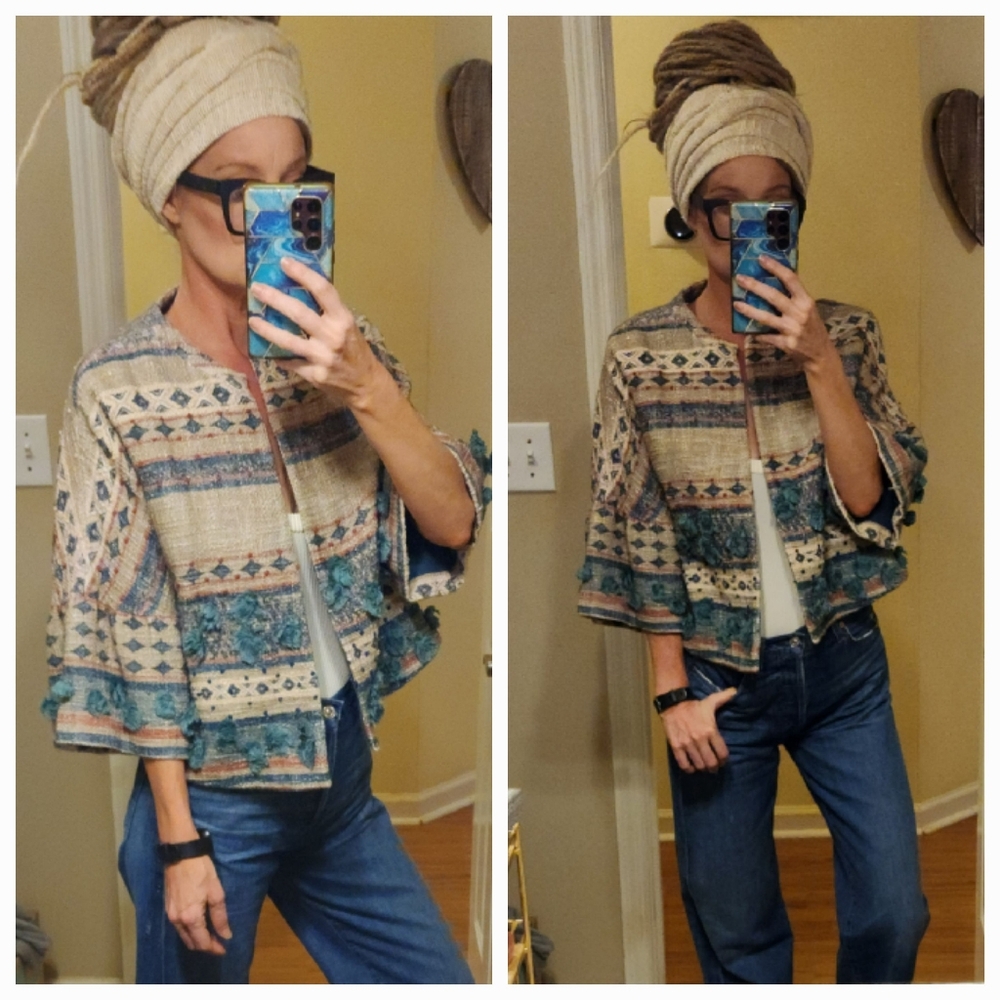 Anthropologie Tweed And Tassel Oversized Cropped Jacket